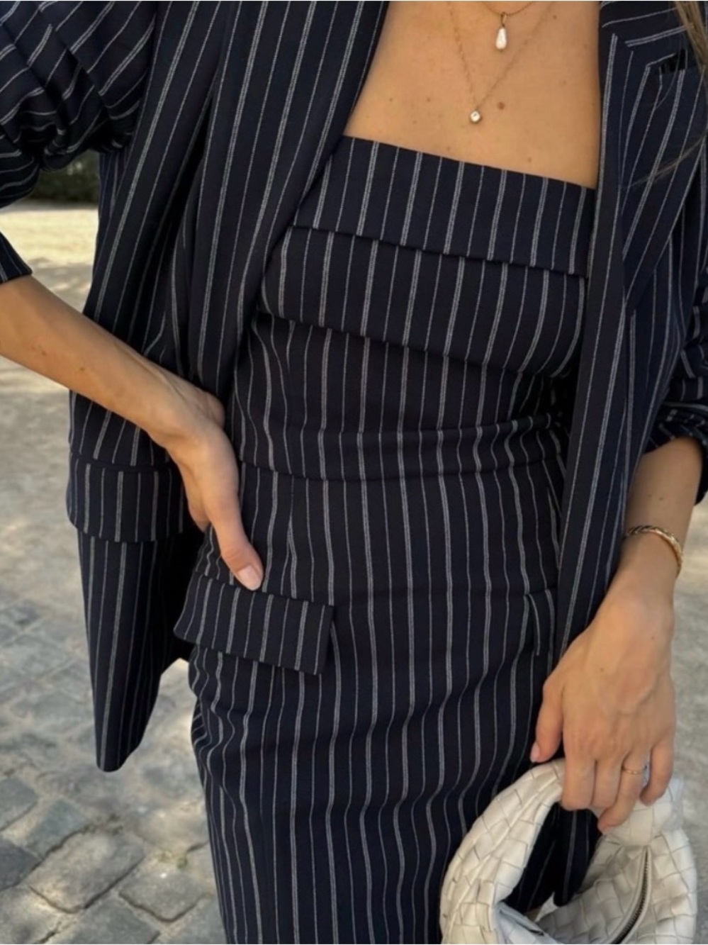 NEW Jolie & Joy Navy Pinstripe Strapless Bustier Dress